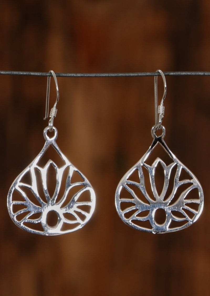 Pair of 92.5 sterling silver lotus earrings with hooks