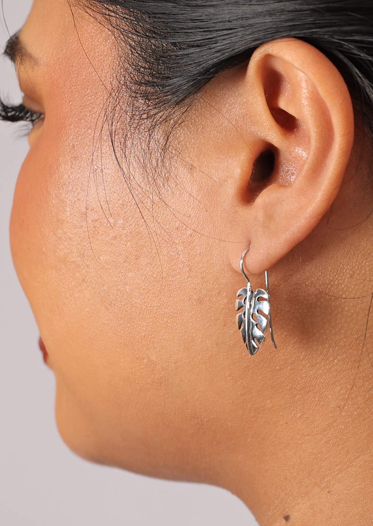 Sterling silver hook earrings with gorgeous Monstera leaf