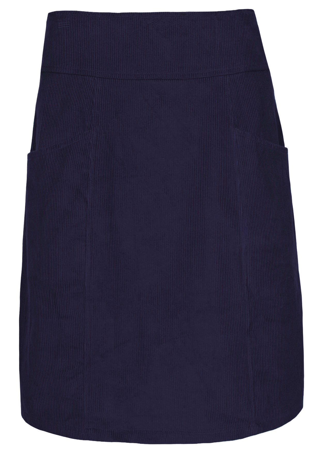 Dark blue cotton corduroy A-line knee length skirt with pockets