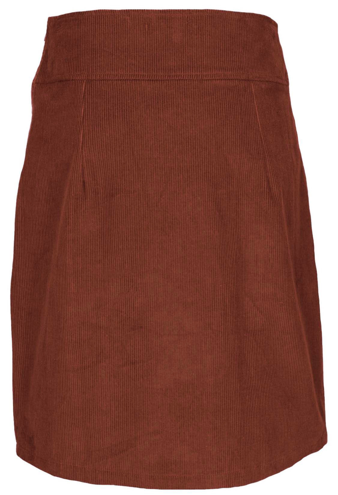 Back mannequin photo of burnt henna cotton corduroy knee length A-line skirt