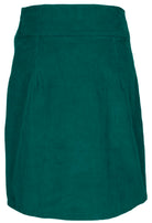 Back mannequin photo of teal cotton corduroy knee length A-line skirt