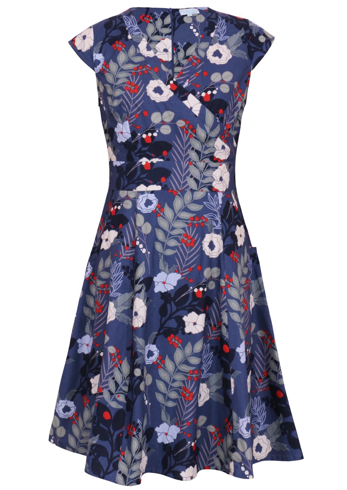 100 percent cotton cross over retro dress navy