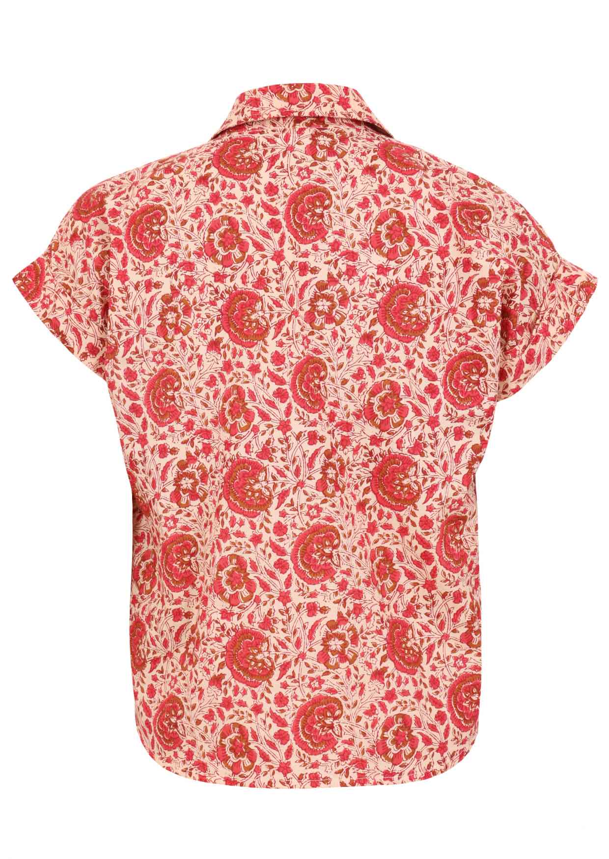 Lightweight 100% cotton top with V neckline, collar and short folded sleeves