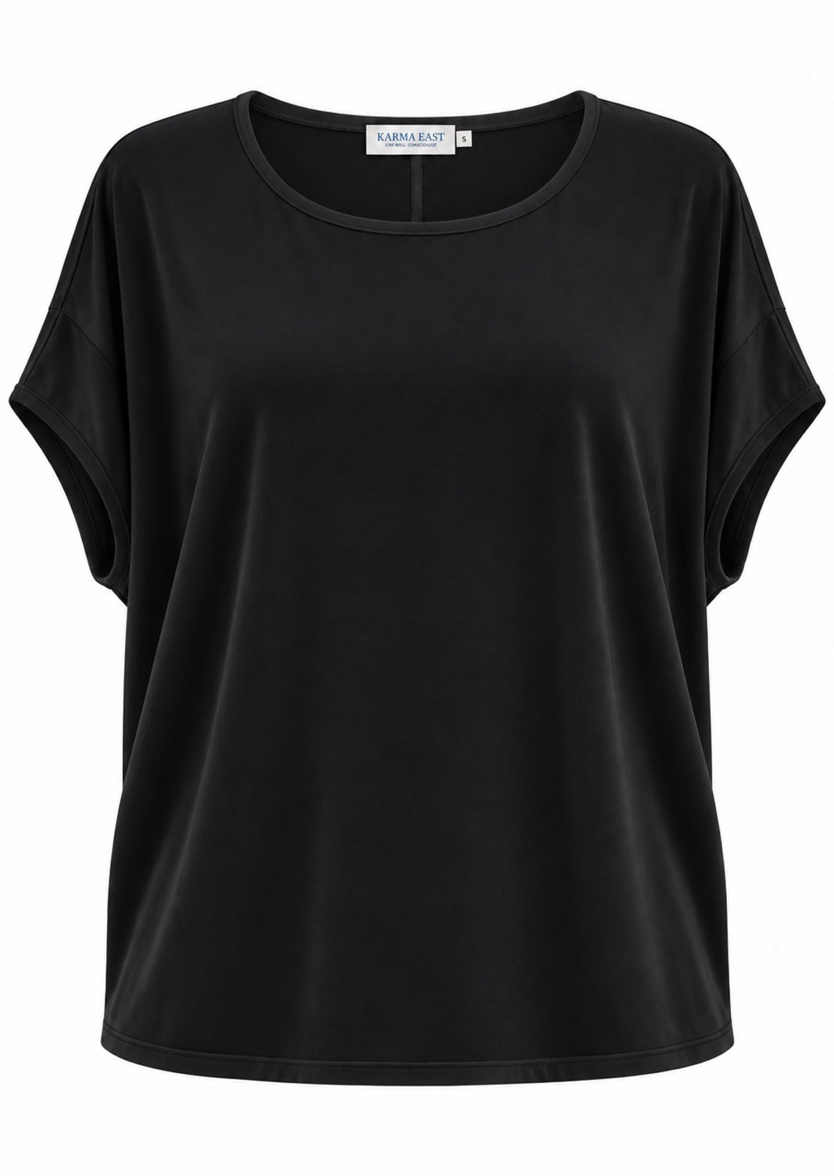 Relaxed fit stretch rayon batwing t-shirt black