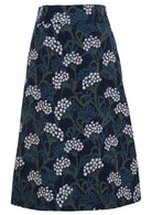 Floral print 100% cotton corduroy skirt that has an A-line shape.