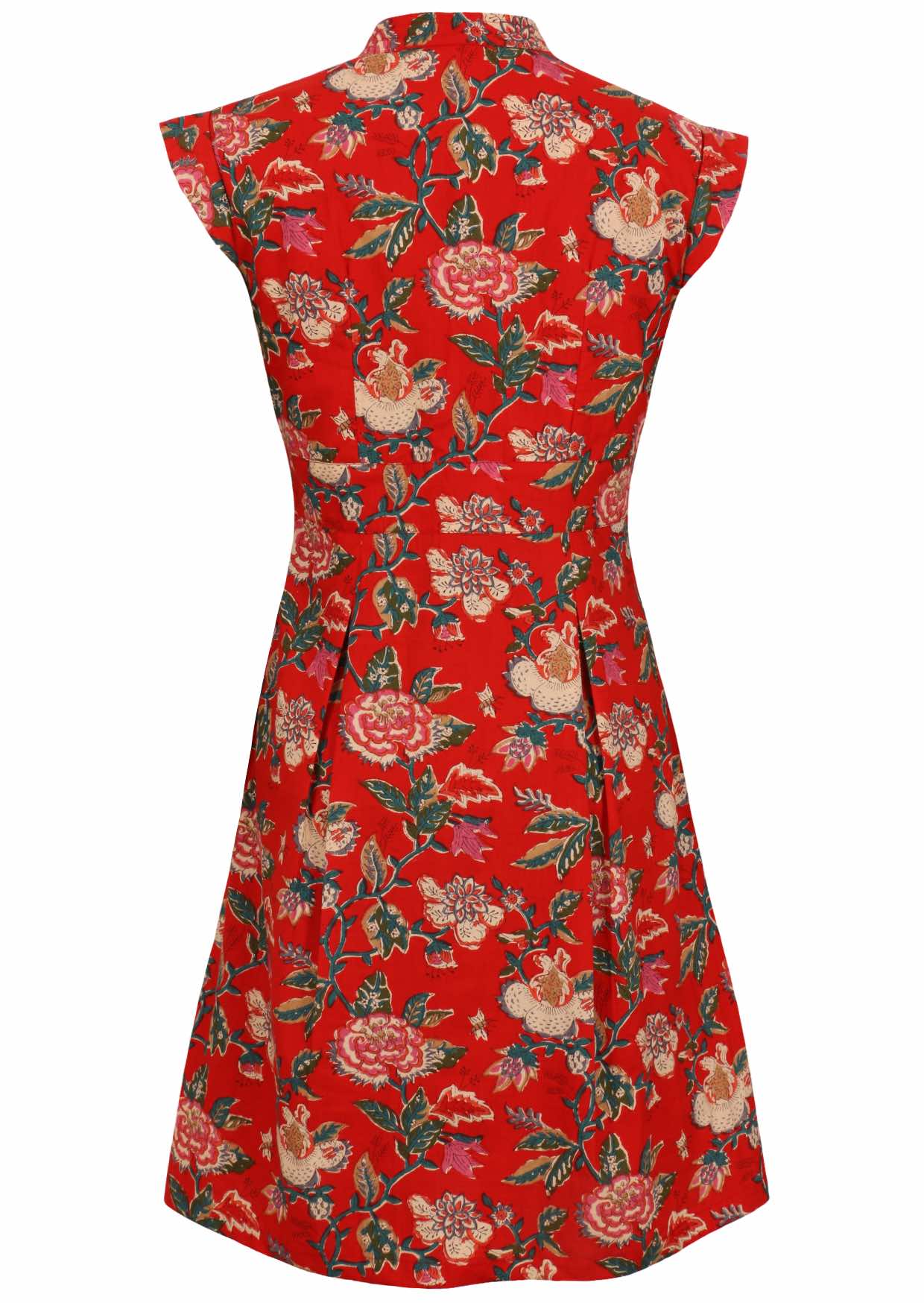 100% cotton beautiful retro floral dress with cap sleeves, side zipper and box pleats