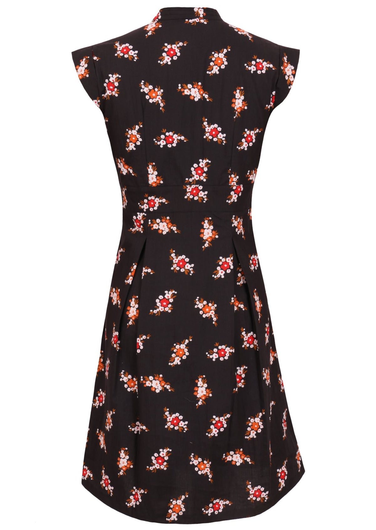 100% cotton beautiful retro floral dress with cap sleeves, side zipper and box pleats