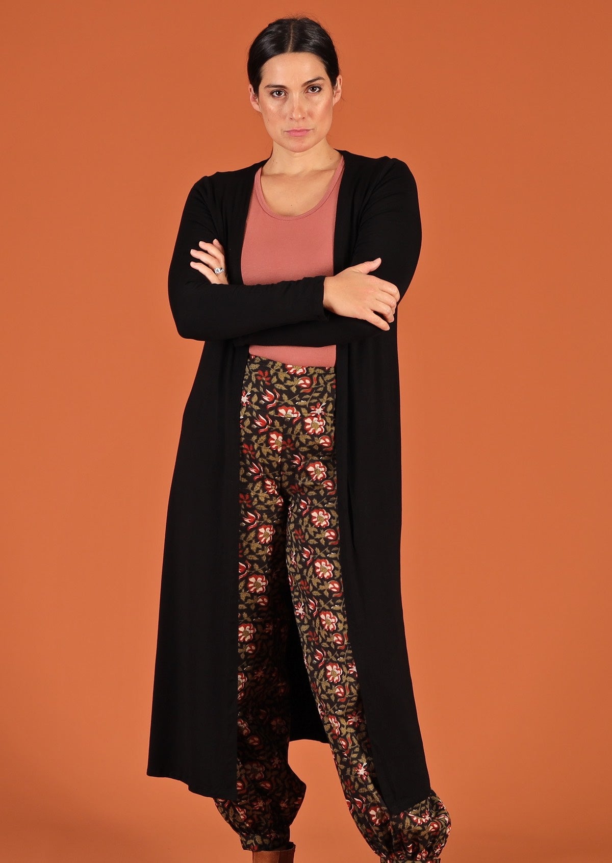 soft stretch jersey duster jacket black