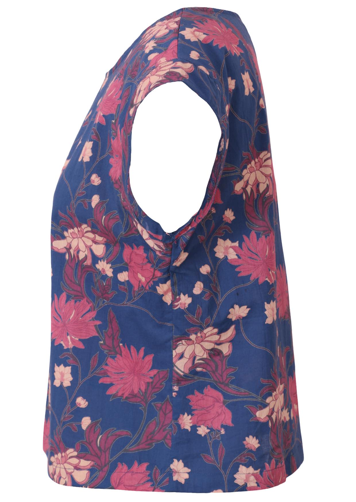 Lightweight 100% cotton relaxed fit cap sleeved top in navy blue