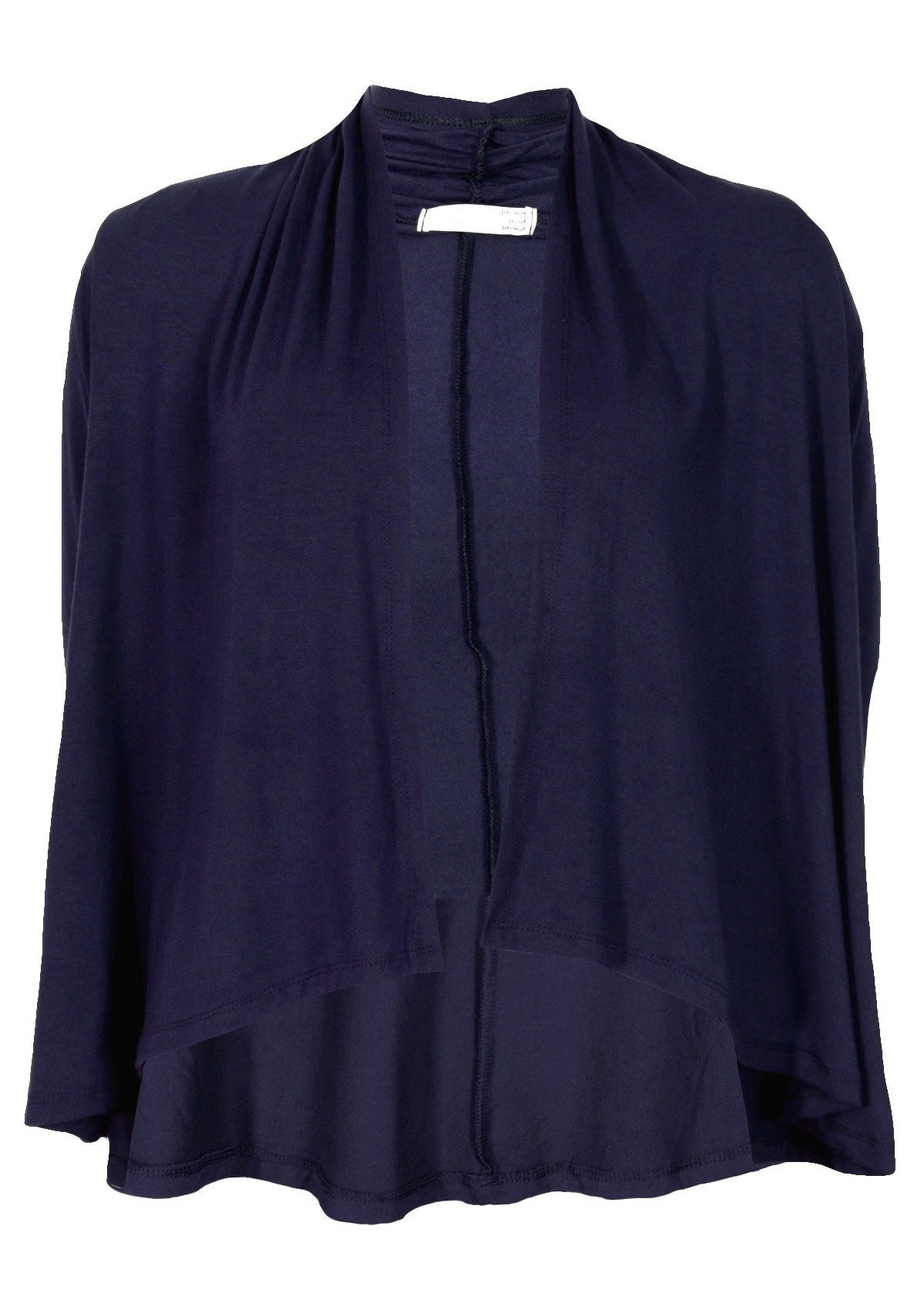 avy blue long sleeve stretch rayon cardi with waterfall front hem