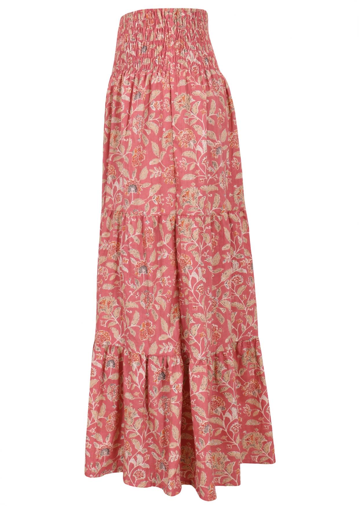 Rose pink based vintage style floral print, 100% cotton skirt.