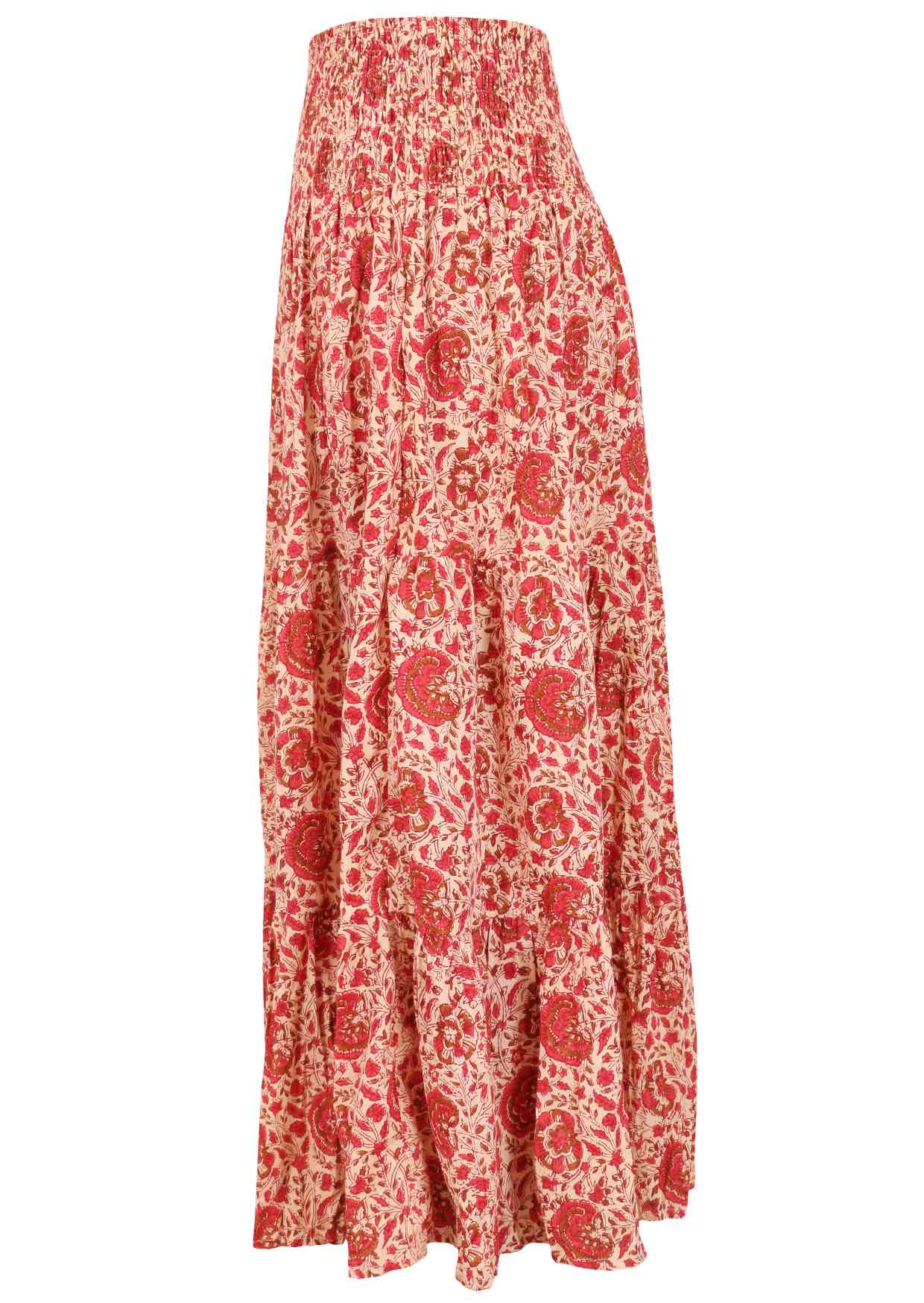 Cream based warm floral print, 100% cotton skirt.