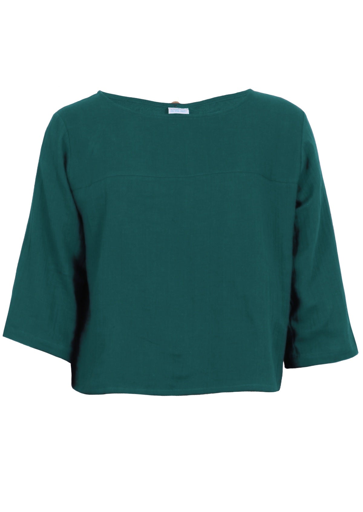 Double cotton top with 3/4 sleeves and a high round neckline in gorgeous deep teal