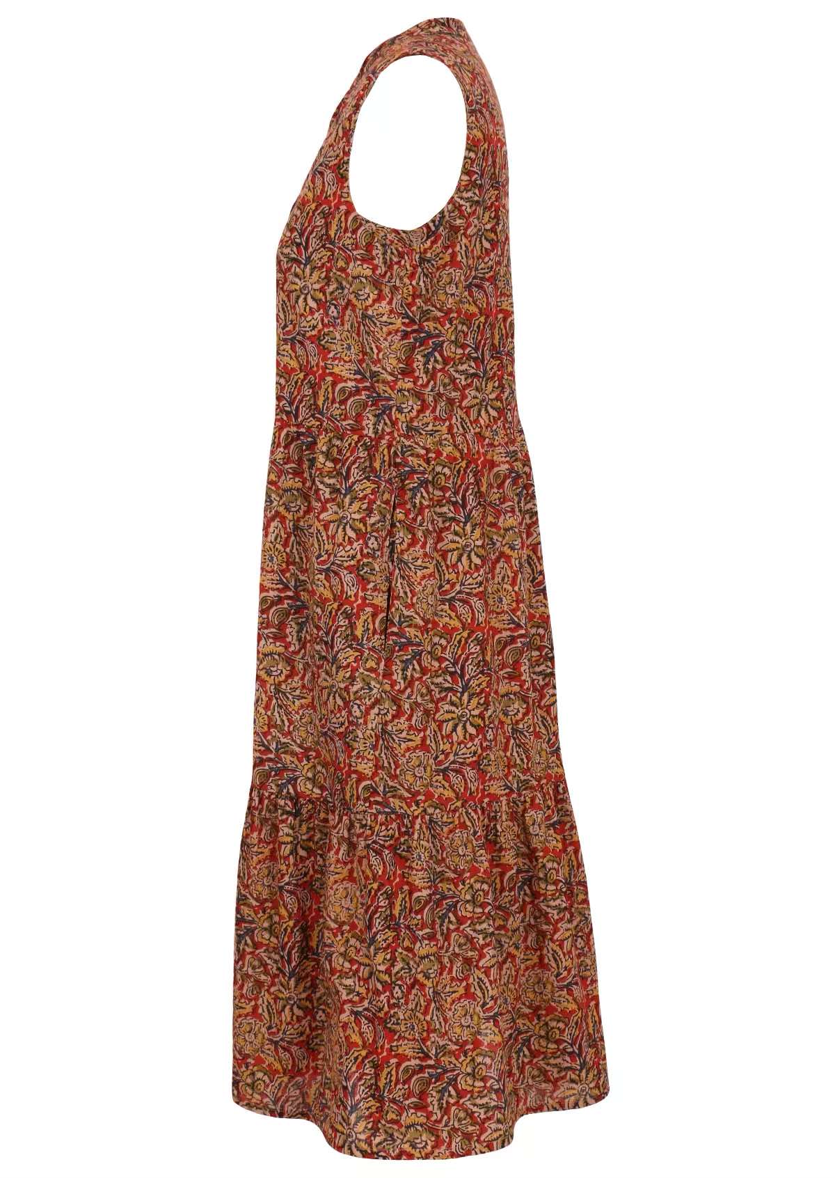 Ember Wild Spice print midi length sleeveless Indian cotton sundress side view