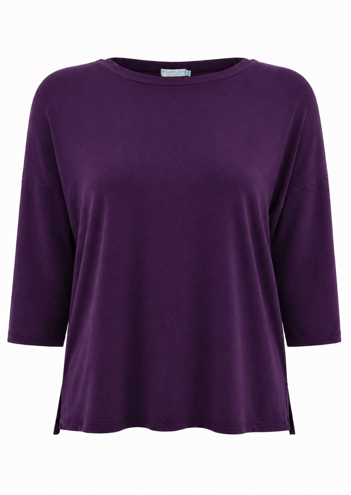 Dark Purple relaxed fit soft stretch rayon top with 3/4 sleeves