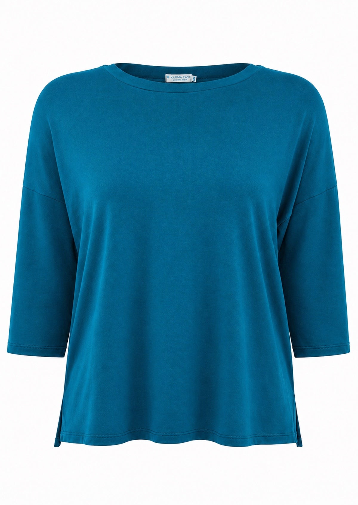 Teal relaxed fit soft stretch rayon top with 3/4 sleeves