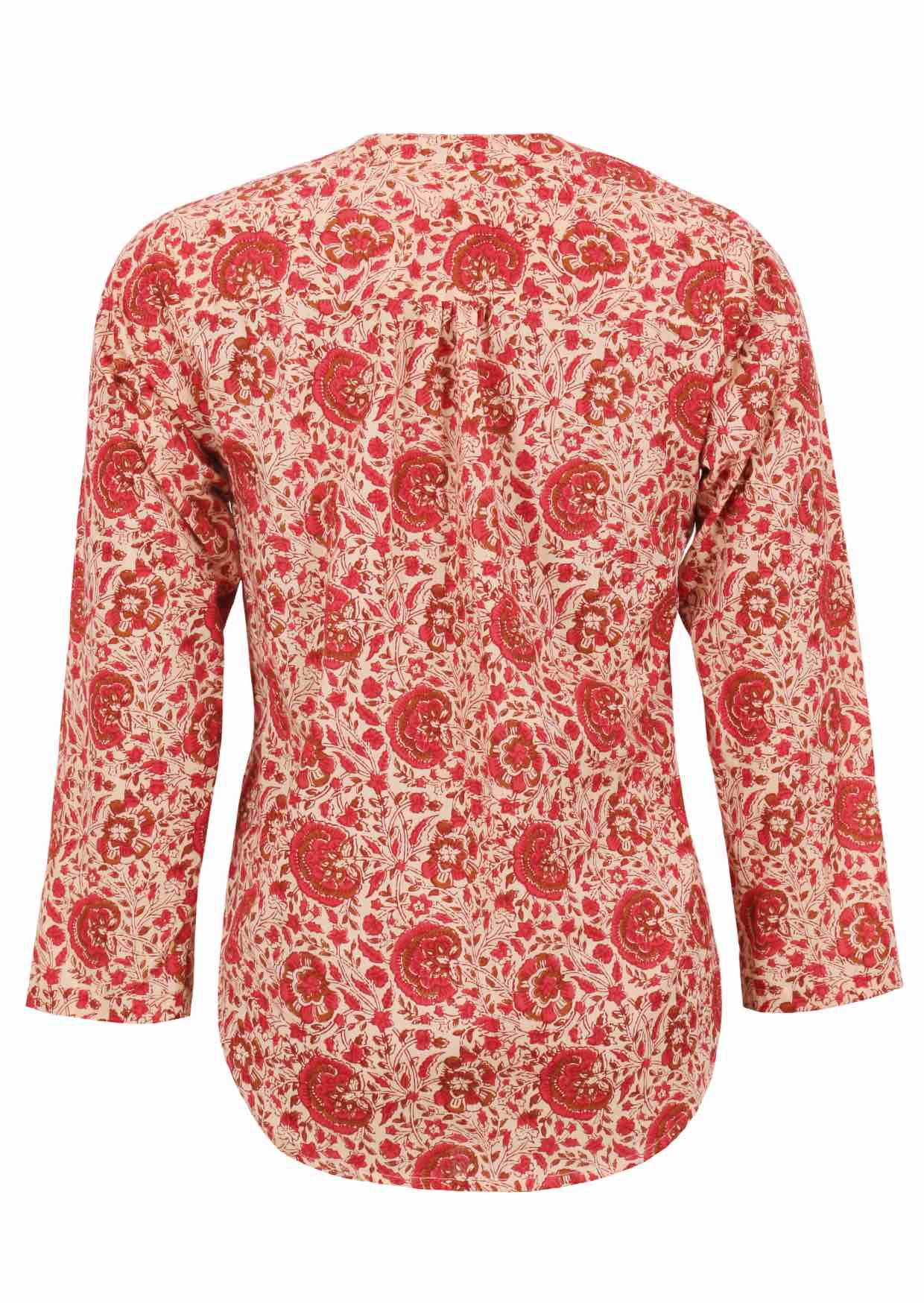 Back view of 100% cotton top with cream based floral print