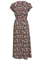Navy floral non stretch rayon wrap maxi sundress back