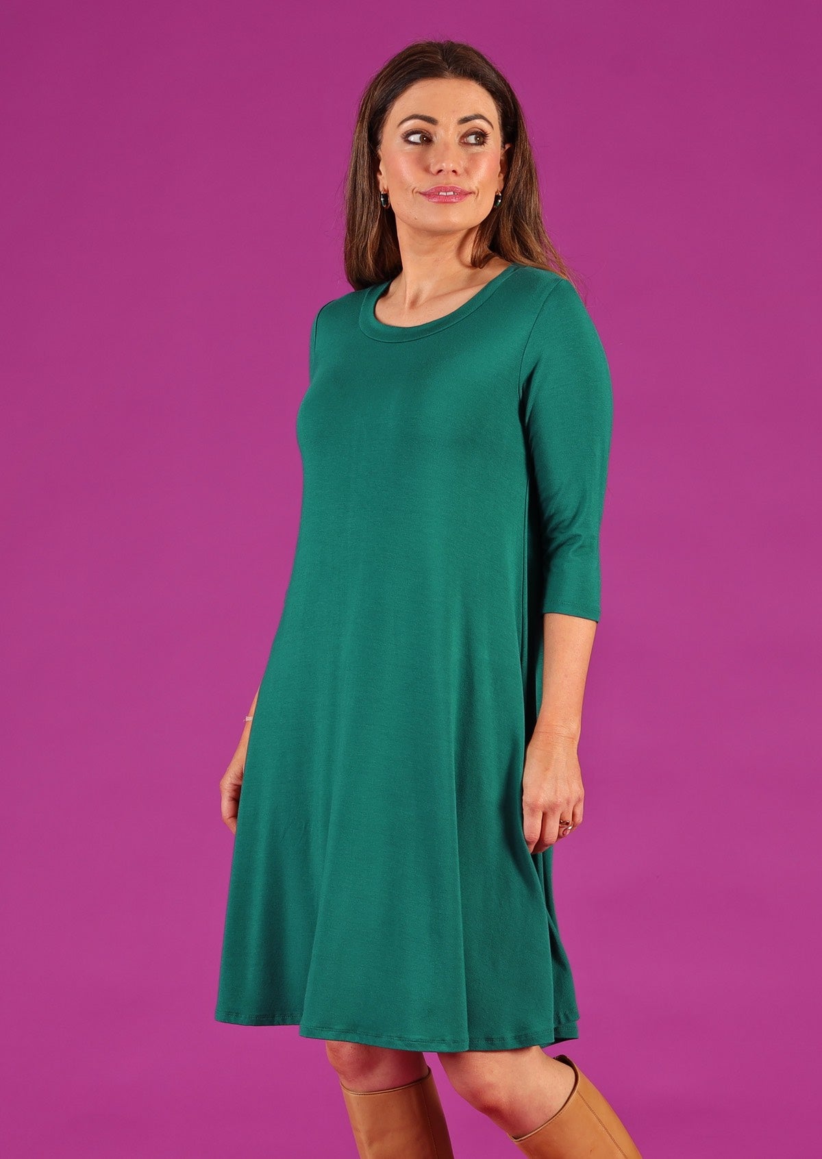 round neck soft jersey dress green