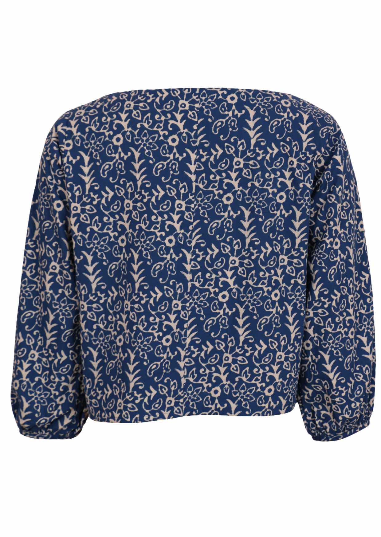 Bishop sleeve top with boat neckline mannequin back view