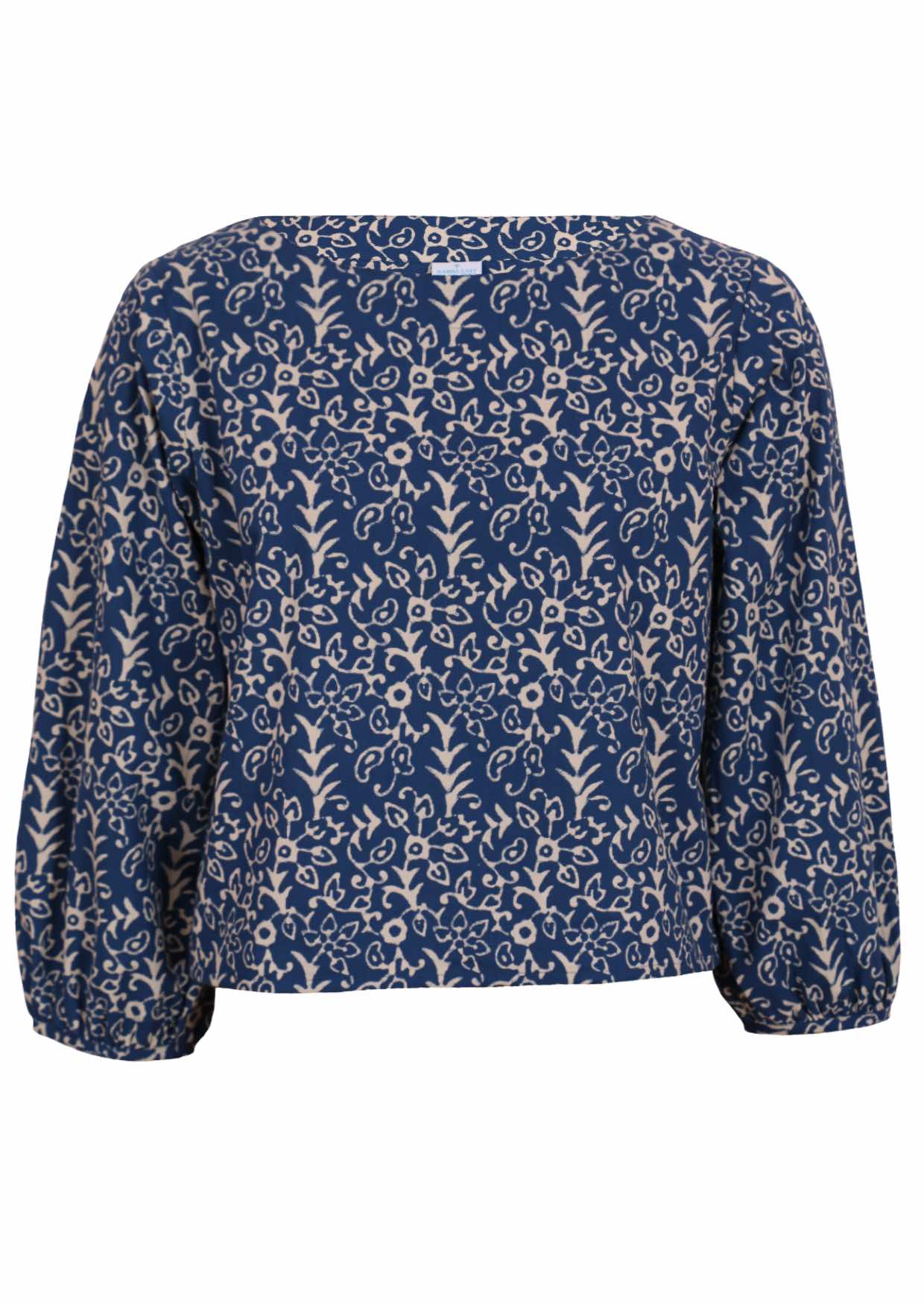 Bishop sleeve top with boat neckline mannequin front view