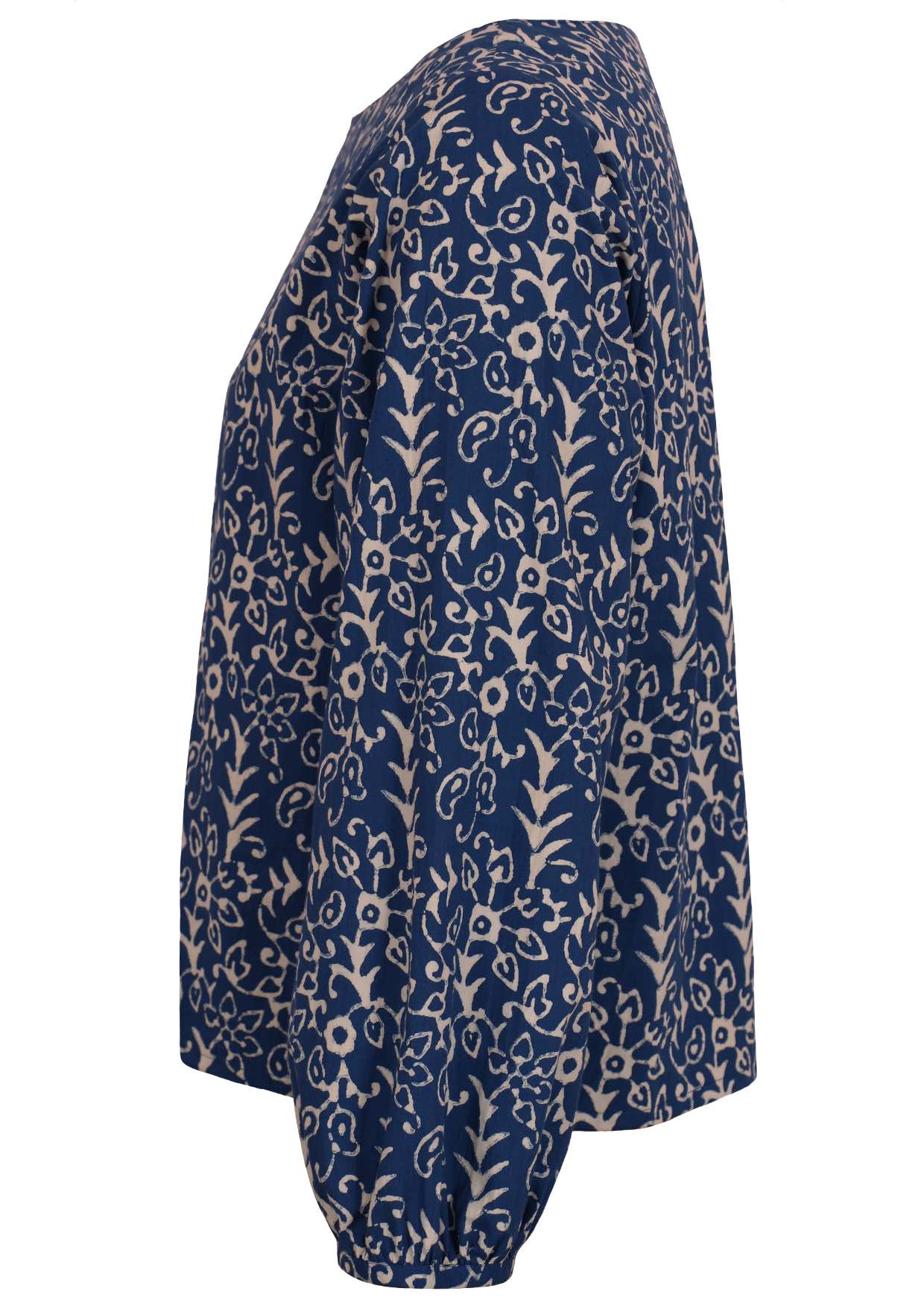 Bishop sleeve top with boat neckline mannequin side view