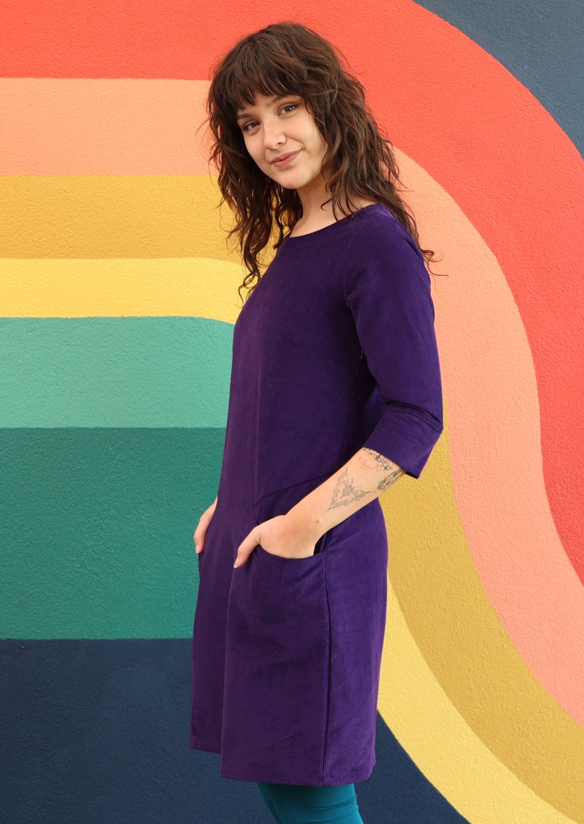 Cotton corduroy above knee dress with side zip