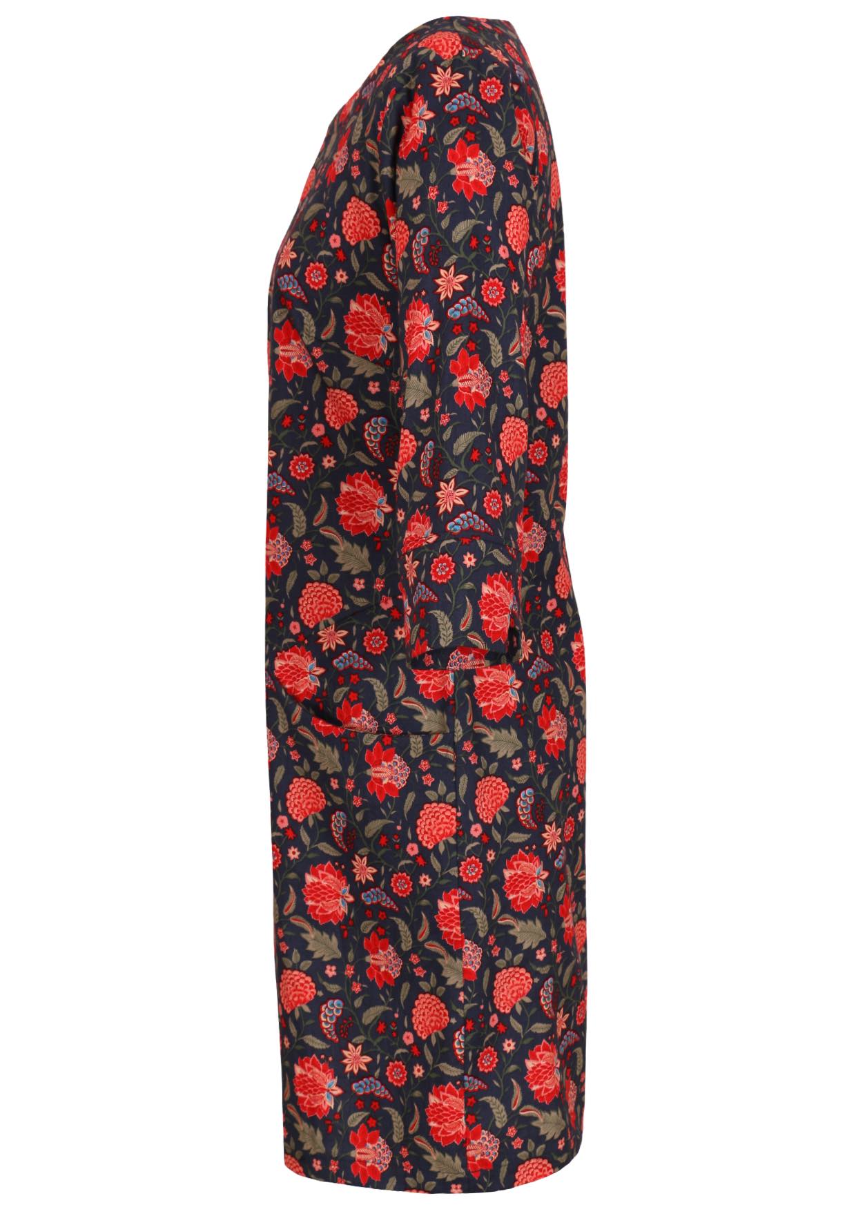 100% cotton dress with 3/4 sleeves and high round neckline side view