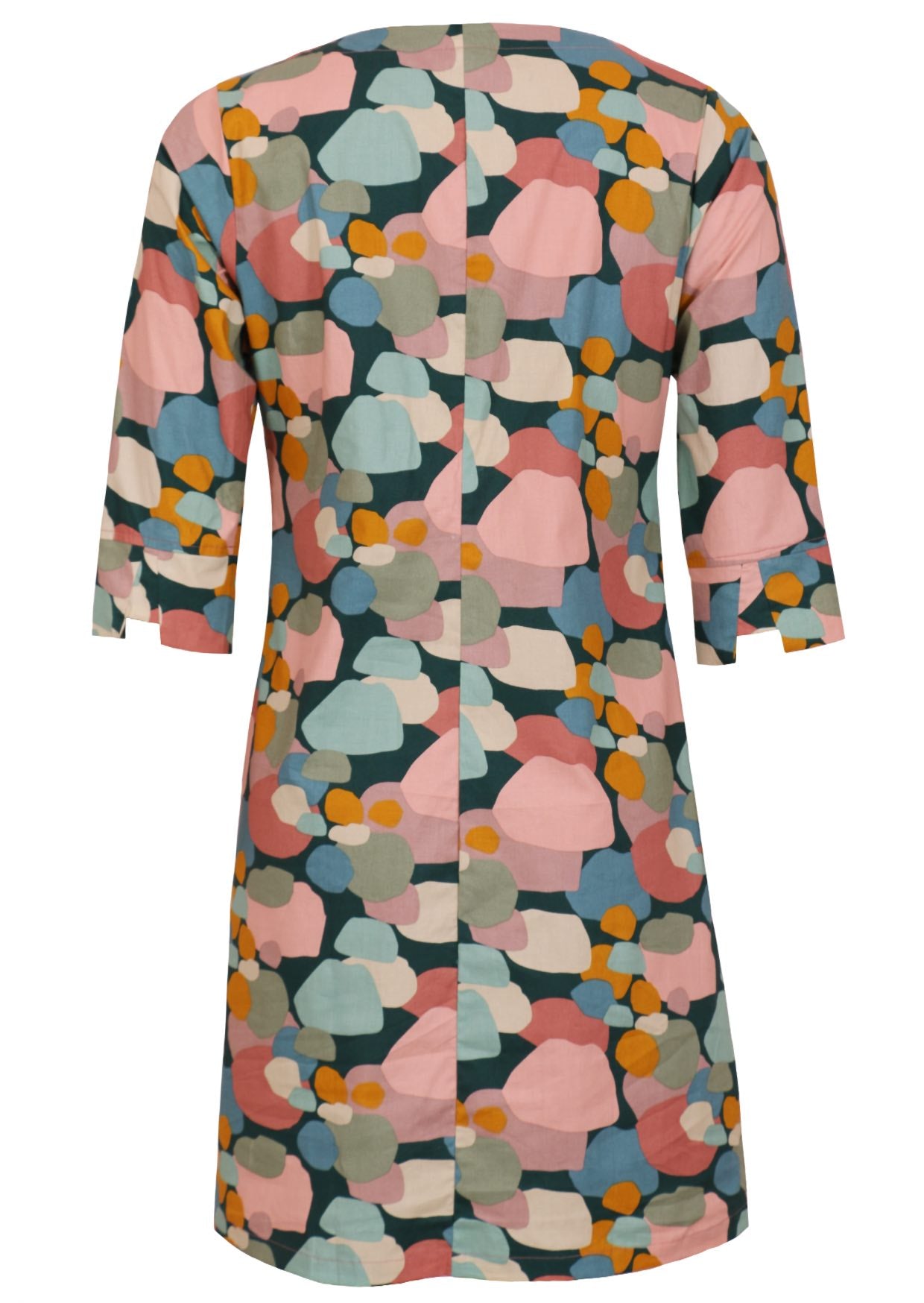 Pastel spotty print cotton knee length dress with 3/4 sleeves with detailed cuff and pockets