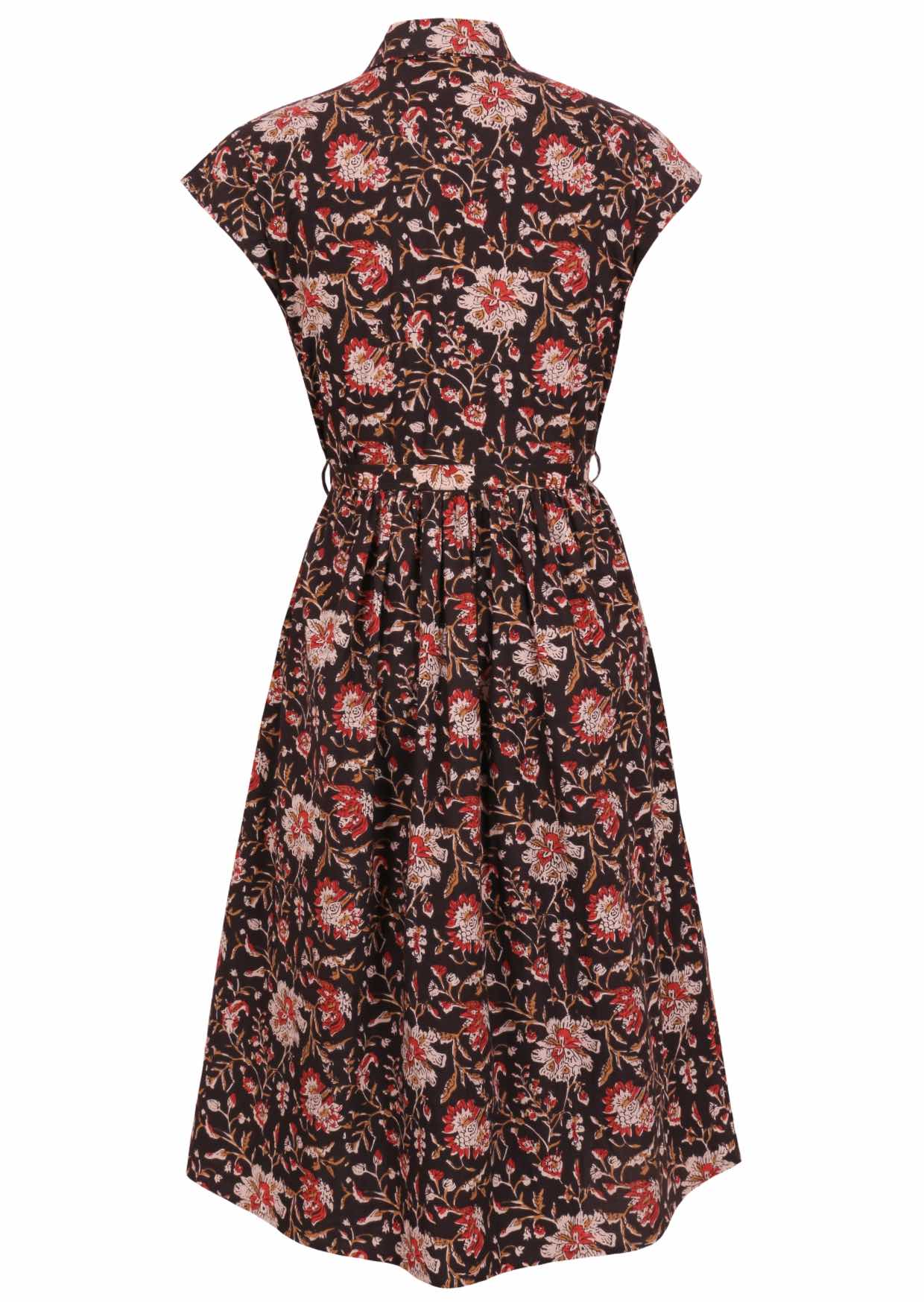 Black based traditional indian floral print cotton cap sleeves dress.