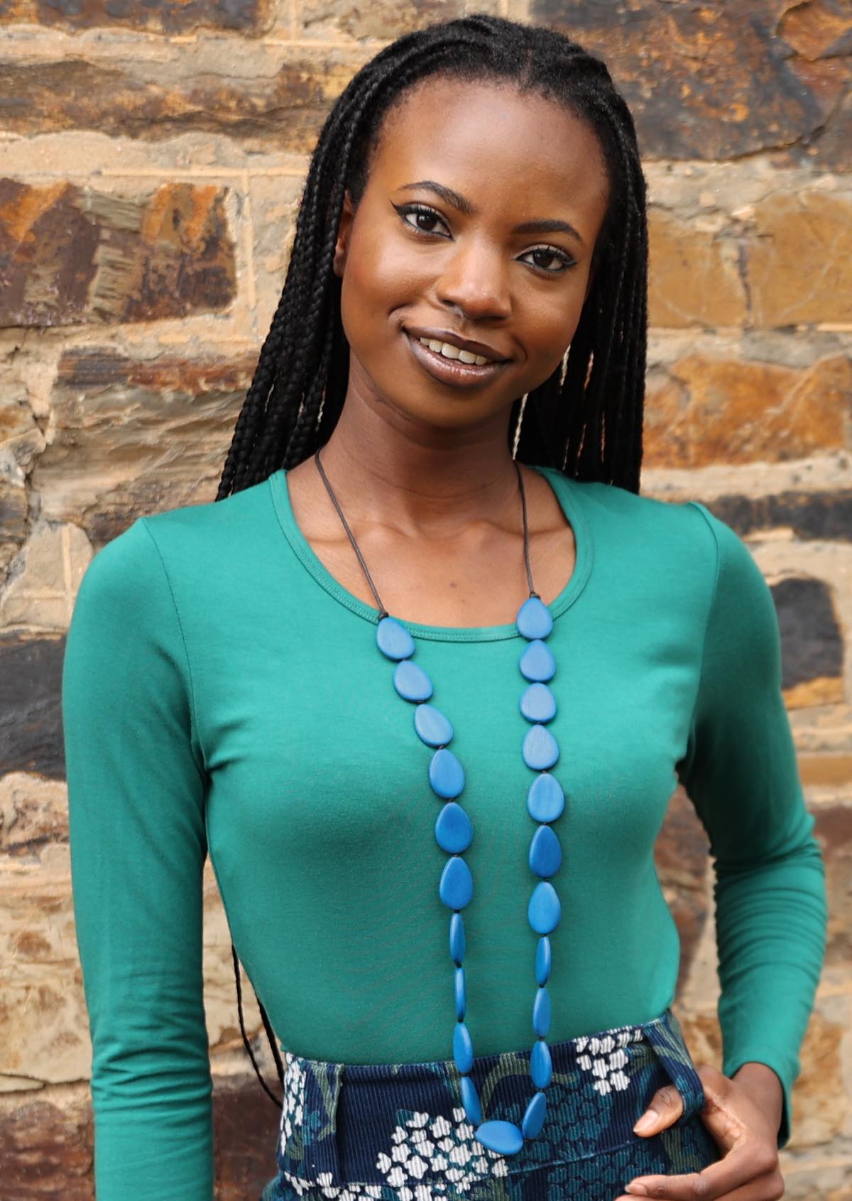 Tear shaped blue wooden beads