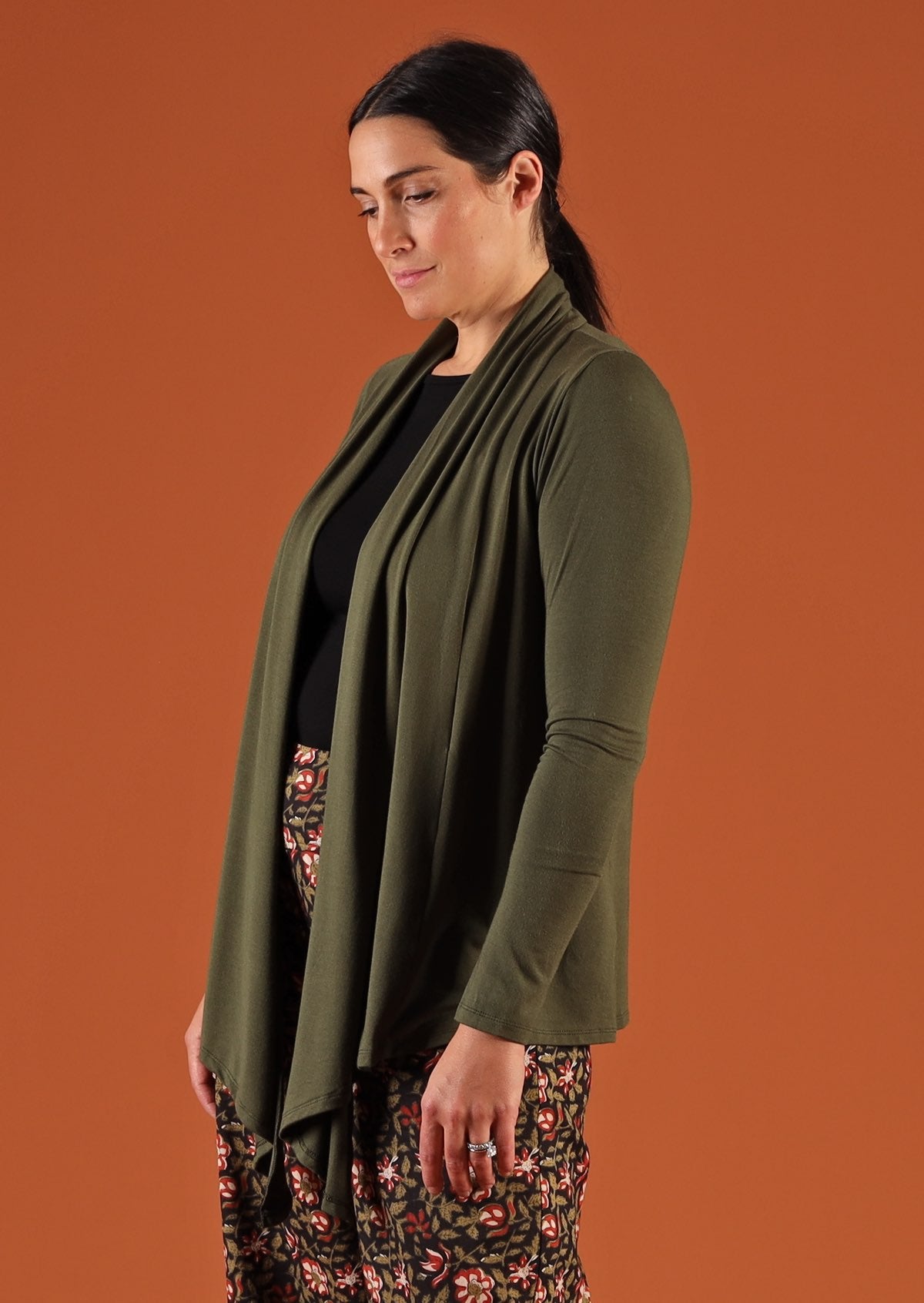 Soft stretch rayon olive green cardi
