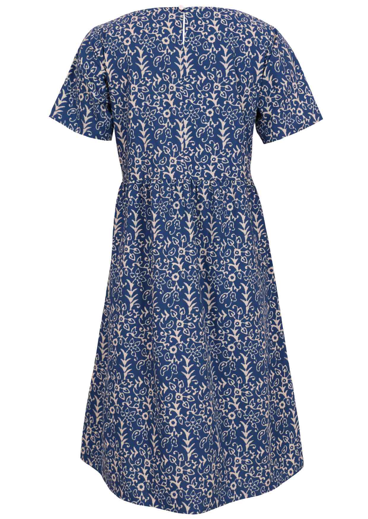 Maddison Dress Nirvana short sleeve maxi dress with pockets and button at nape of neck back view
