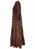 Full length cotton maxi dress with 3 tiers, 3/4 sleeves and pockets.
