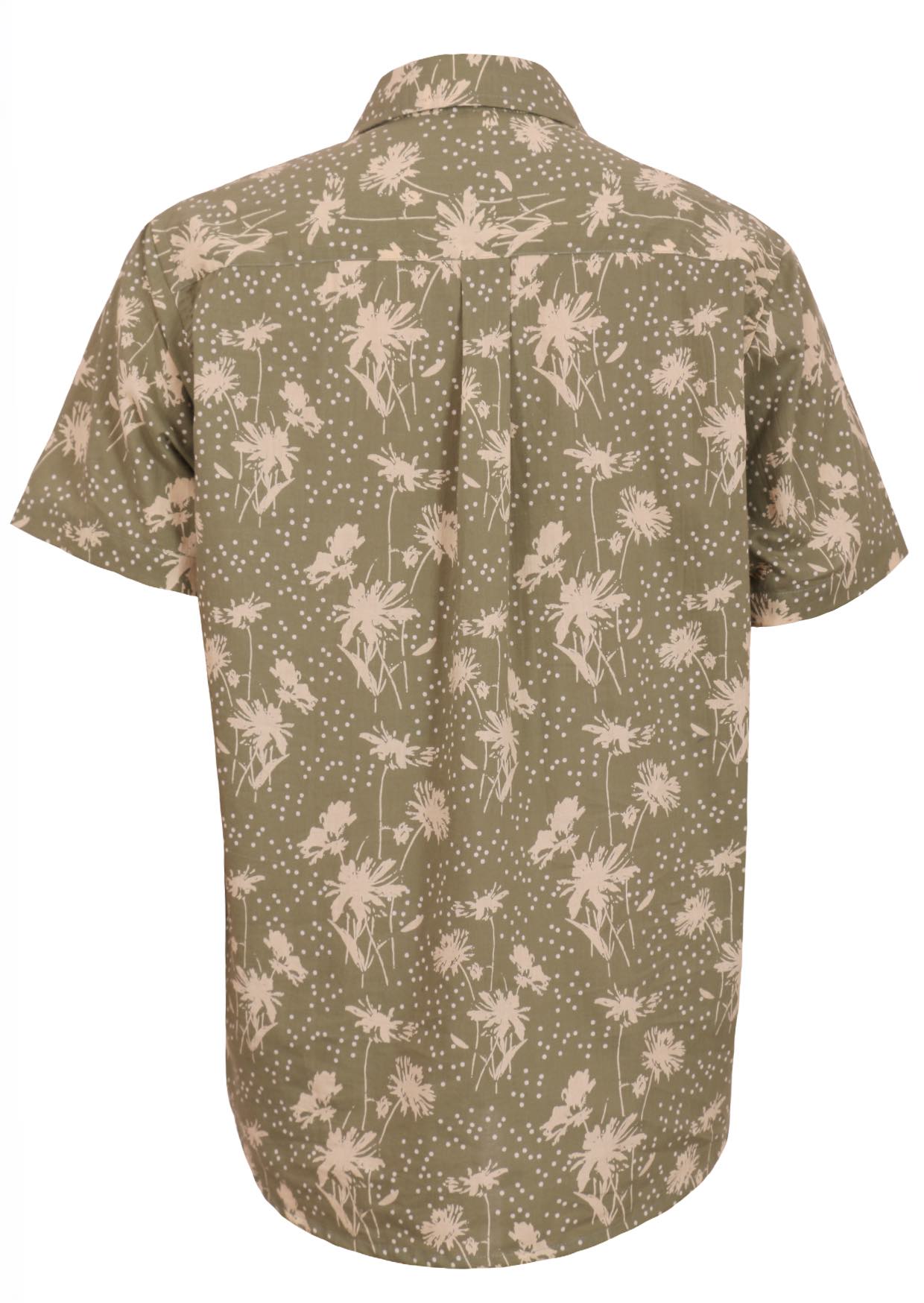 Cotton short sleeve collared shirt with a box pleat in the centre back