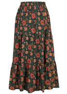 3 tiered flowy maxi skirt in floral design with elasticated waist and drawstring.
