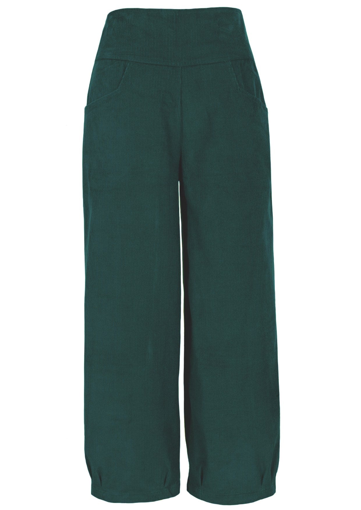 Front view of 100% cotton corduroy wide leg cotton pant in Botanical Garden