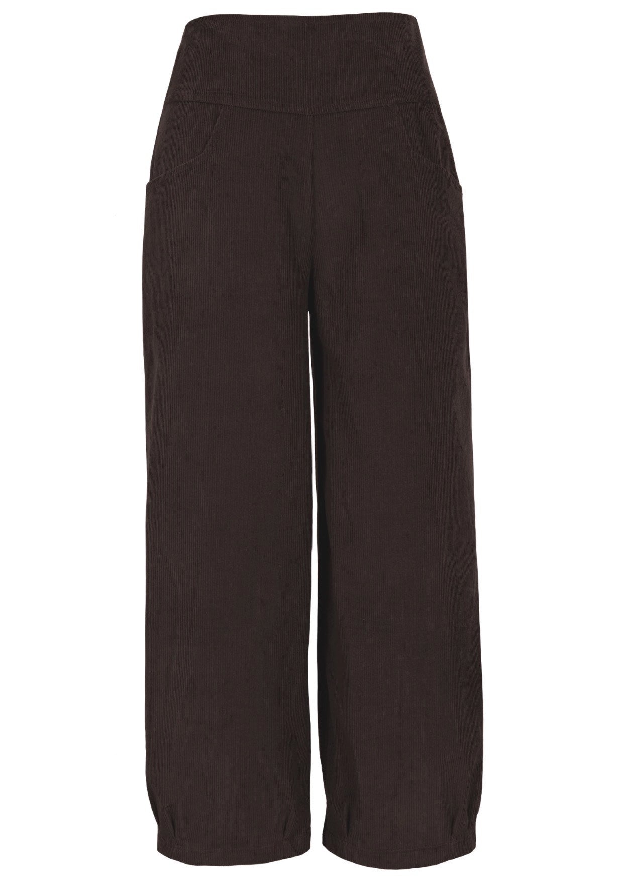 Front view of 100% cotton wide leg cotton corduroy pant in Ganache with pockets.