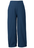 100% cotton Navy blue wide-leg pants with pockets and pleated ankles