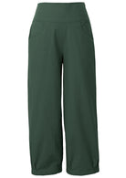 Relaxed fit high waisted wide leg cotton pants in jungle green with pleated ankles and pockets