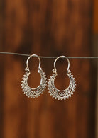 Sterling silver lacy filigree hoop earrings with wire hook