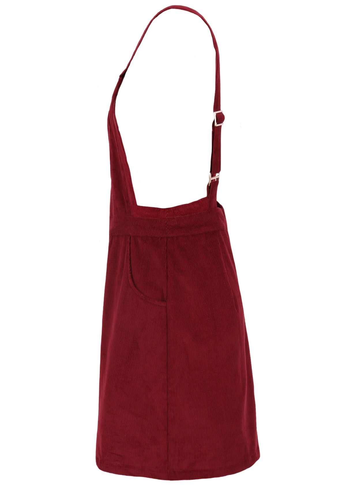 Corduroy pinafore has adjustable straps.