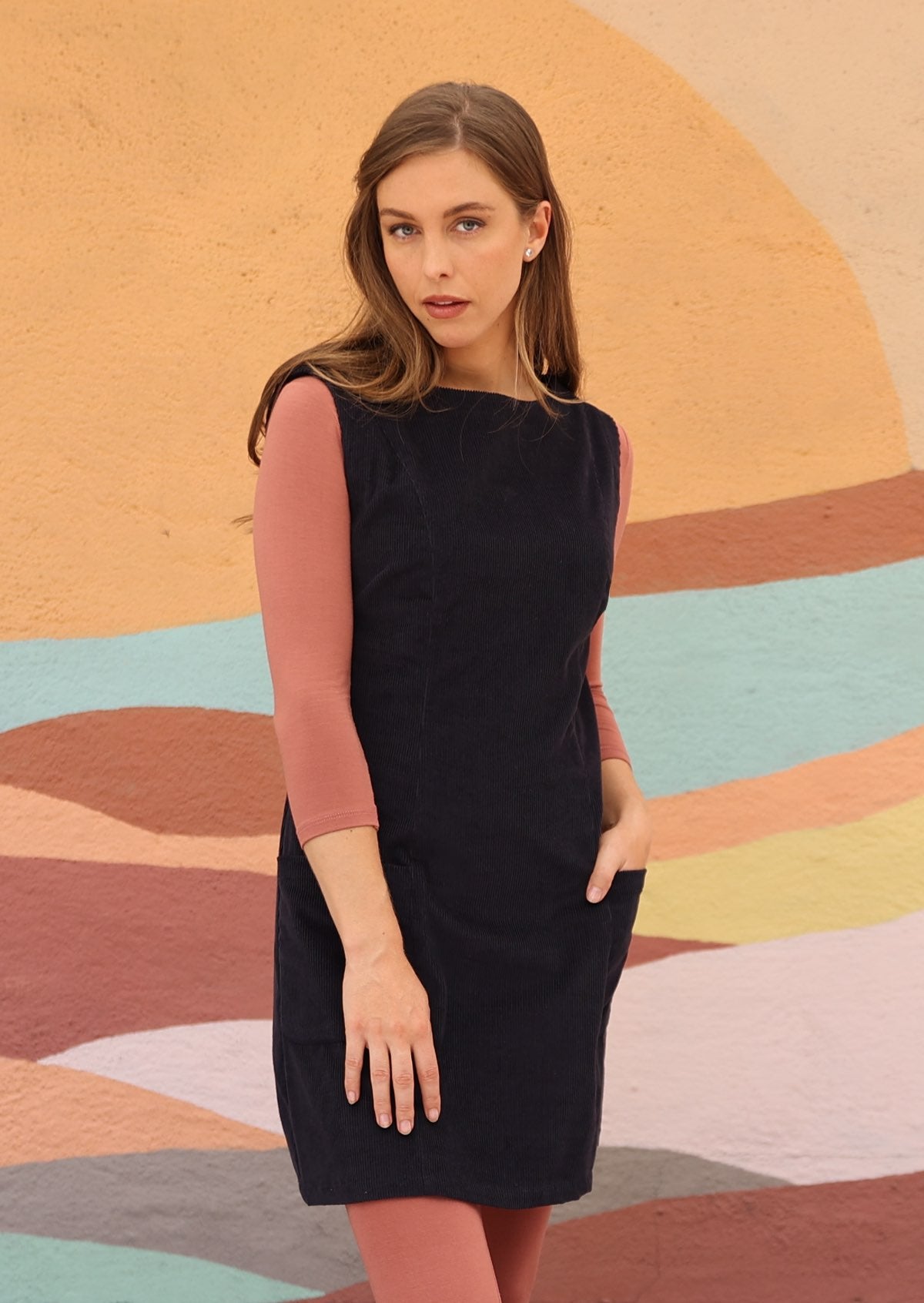 Dark grey cotton corduroy sleeveless tunic