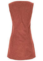 Back mannequin photo of cotton corduroy sleeveless tunic in burnt henna