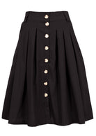 Plain black box pleated button through skirt with belt loops and pockets