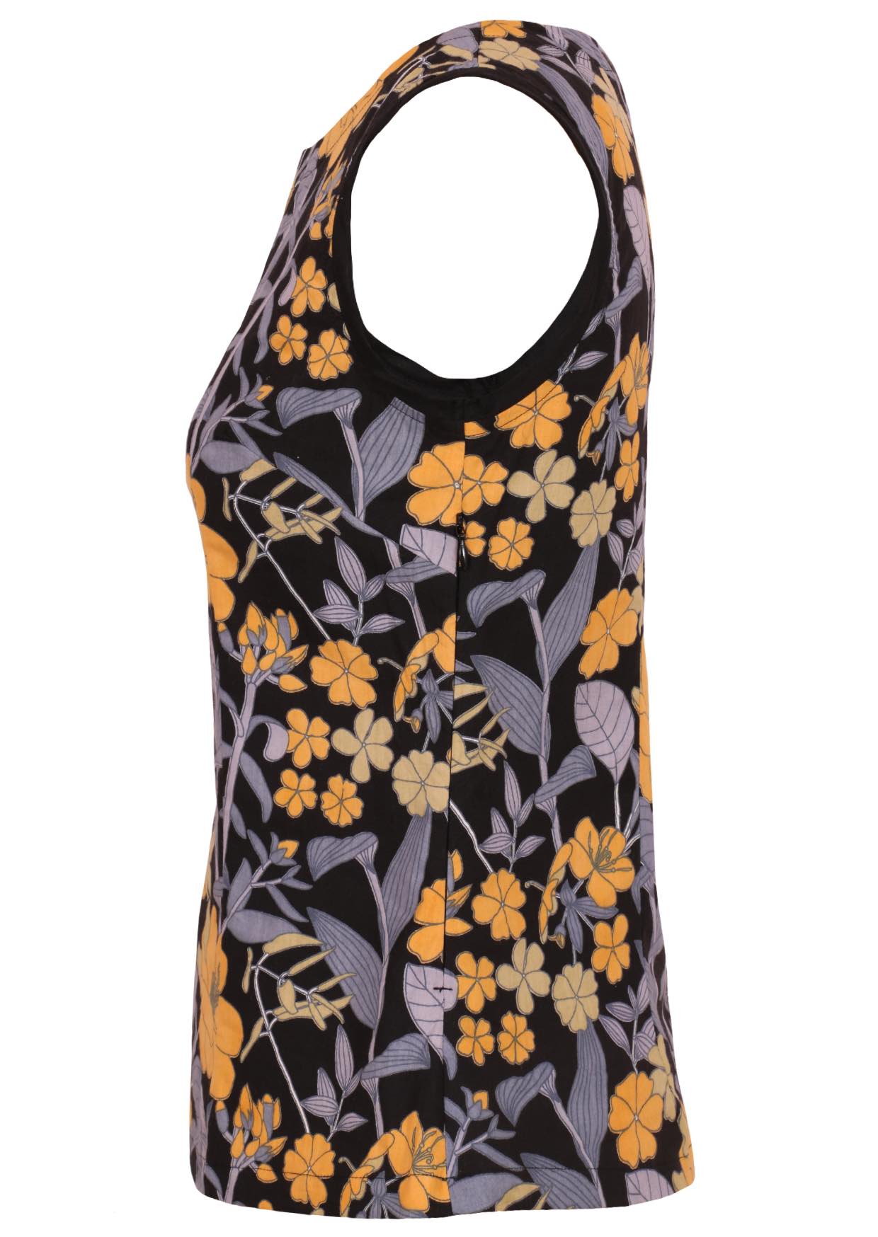 Floral print sleeveless cotton top with a hidden side zip