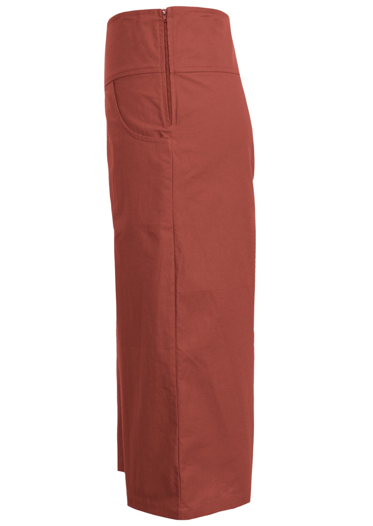 Rust wide-leg 3/4 pants with pockets and a side zip