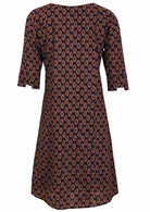 100% cotton, lined dress with 3/4 designer cuffed sleeves.