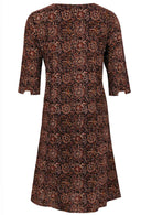 Lined cotton dress with designer cuffed 3/4 sleeves.