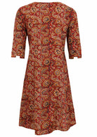 Back image of a relaxed fit cotton dress with cuffed, designer 3/4 sleeves and  pockets